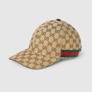Gucci GG Baseball Beige and Dark Brown Monogram Cap w Web Size S 57 cm LIKE NEW